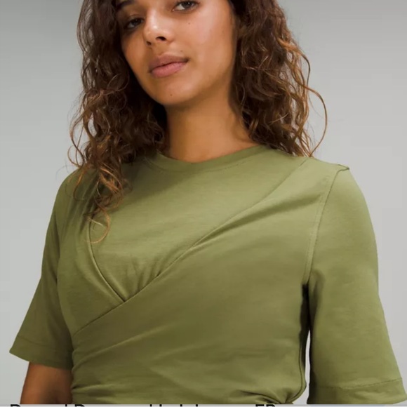 NWT lululemon COTTON WRAP-FRONT T-SHIRT DRESS in bronze green. Size 4 - Picture 5 of 6
